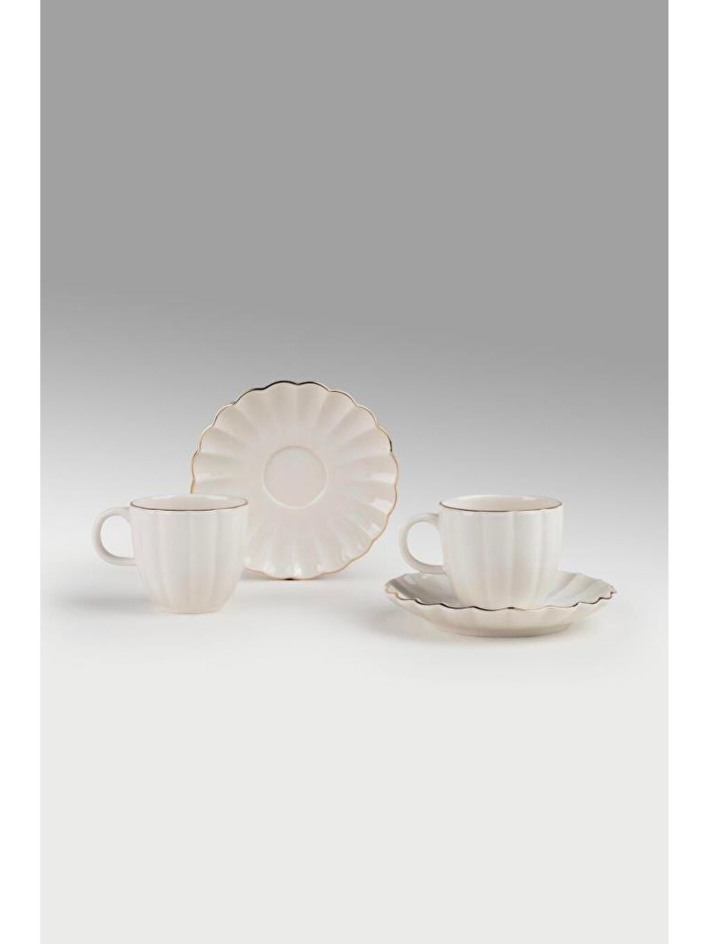 Bej Kütahya Porselen Bone Luz Form 4 Parça 2 Kişilik Kahve Takımı Altın File-1
