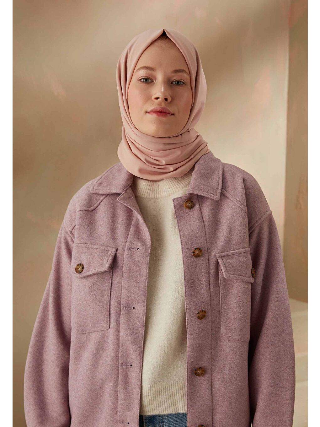 Pembe Pamuk Viskon Şal Pudra-1