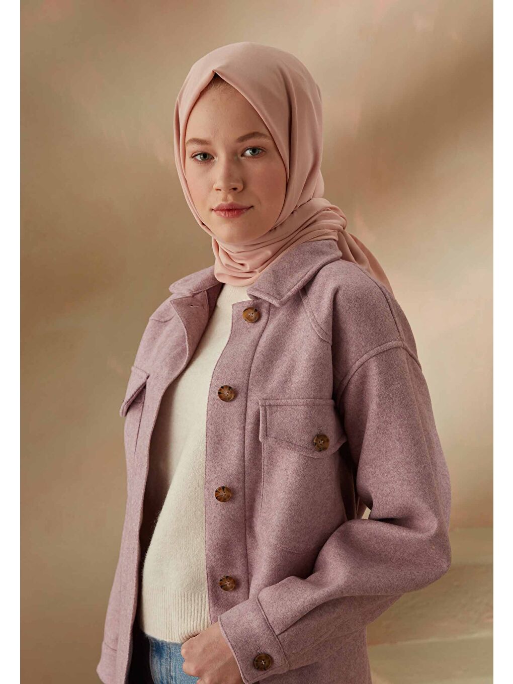 Pembe Pamuk Viskon Şal Pudra-2