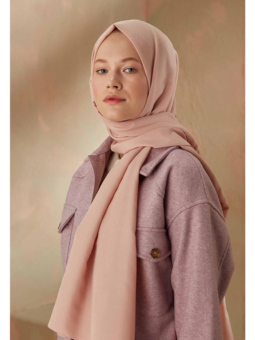 Pembe Pamuk Viskon Şal Pudra-3