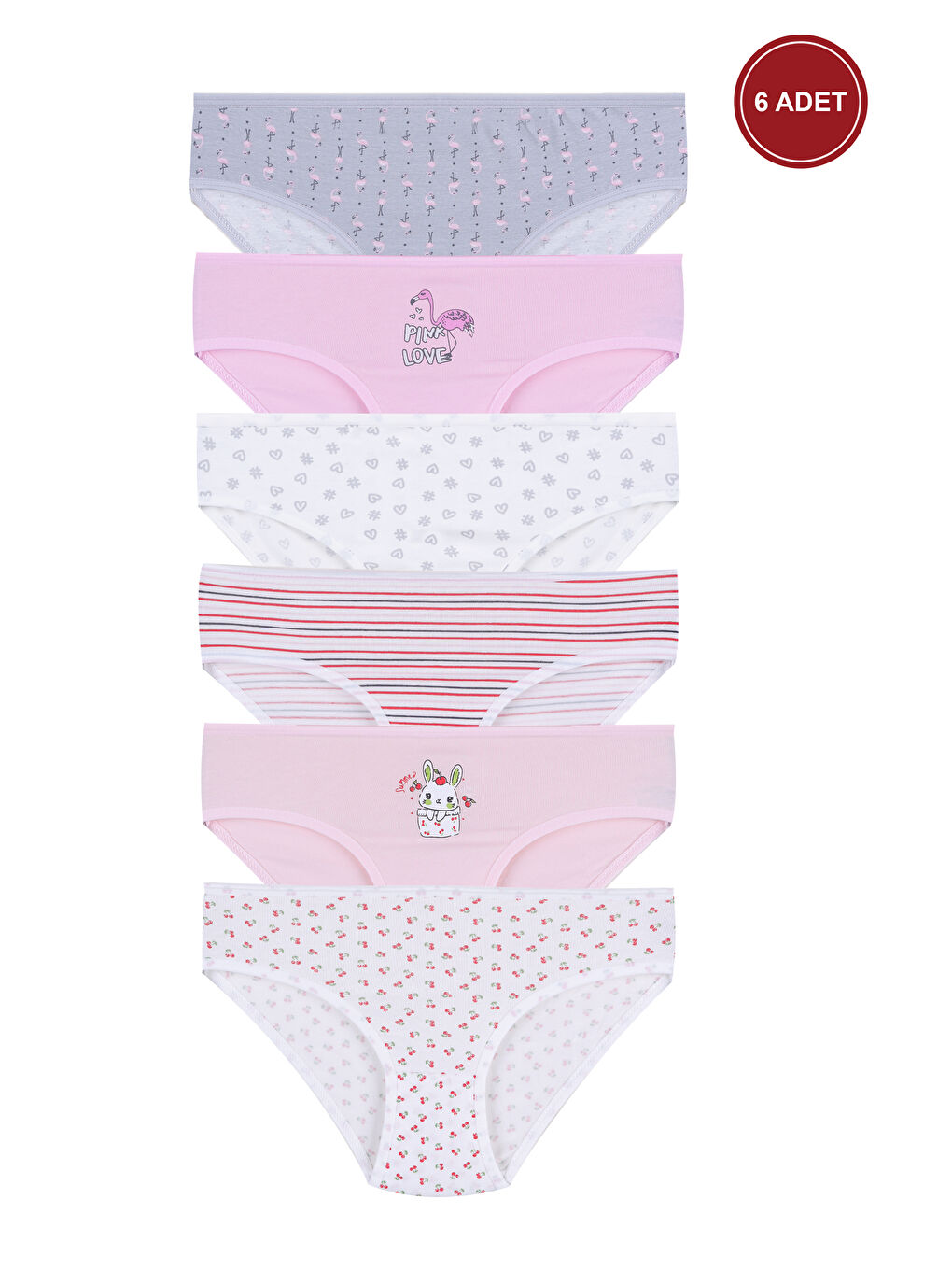 Gri Kız Çocuk 6'lı Desenli Slip