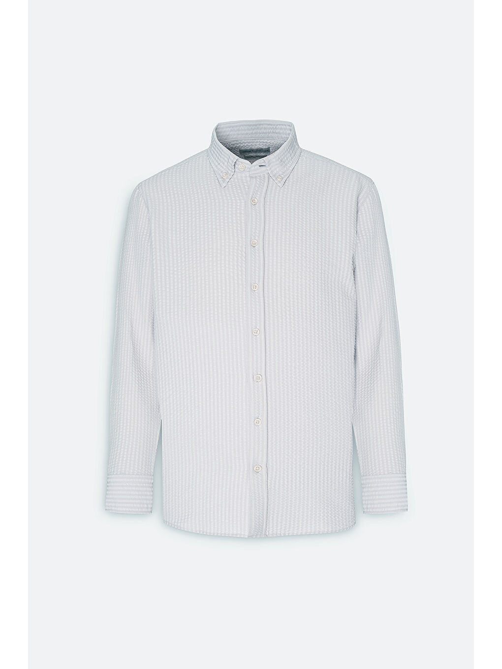 Bej Erkek Taş Slim Fit Dar Kesim Keten Görünümlü Gofre Desenli Düğmeli Yaka Gömlek-5