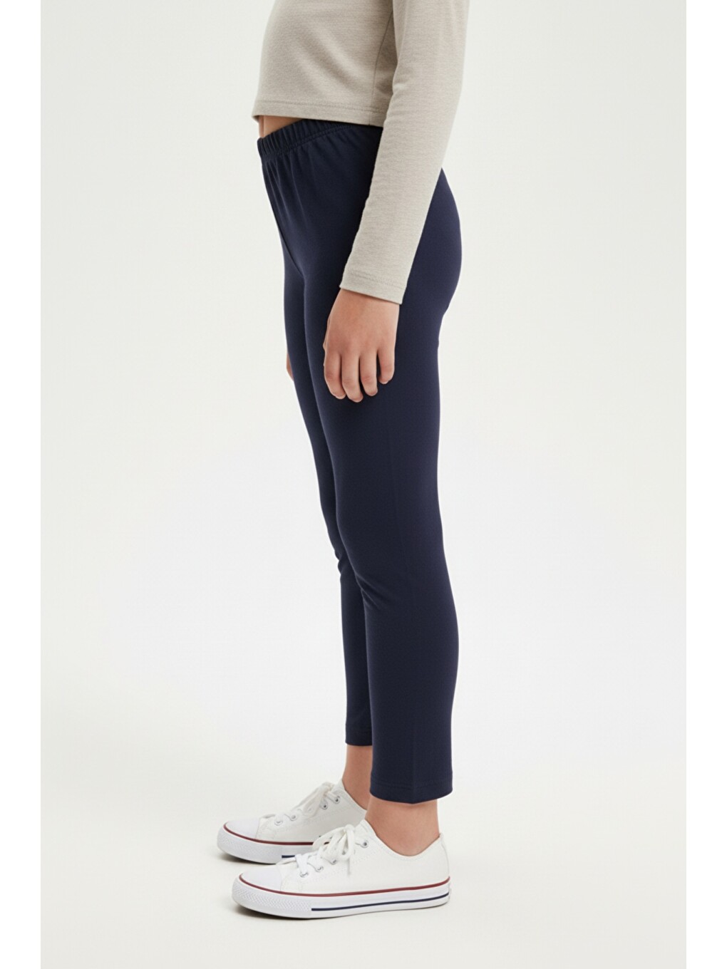 Lacivert Kız Çocuk Beli Lastikli  Dar Parça Tayt 21141-7