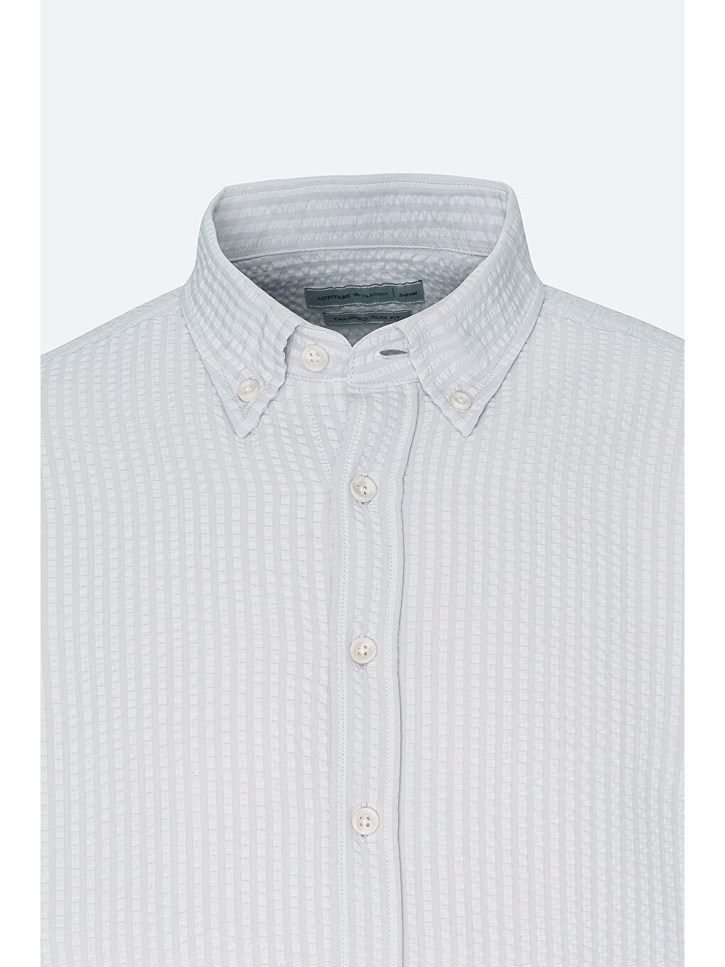 Bej Erkek Taş Slim Fit Dar Kesim Keten Görünümlü Gofre Desenli Düğmeli Yaka Gömlek-6