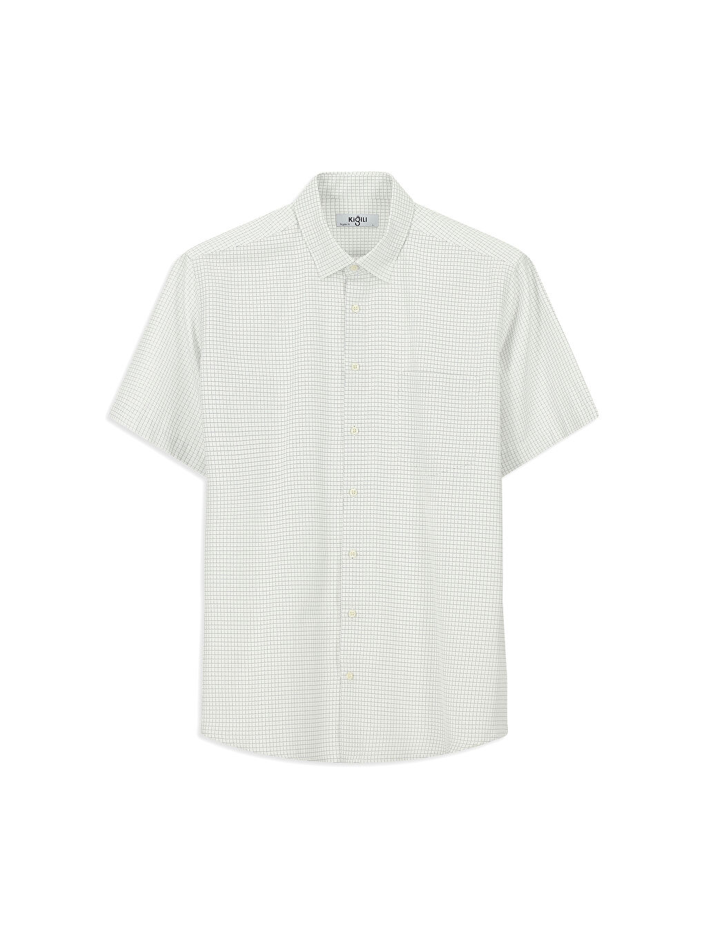 Beyaz Kısa Kol Regular Fit Ekose Pamuklu Kolay Ütülenebilir Gömlek-6