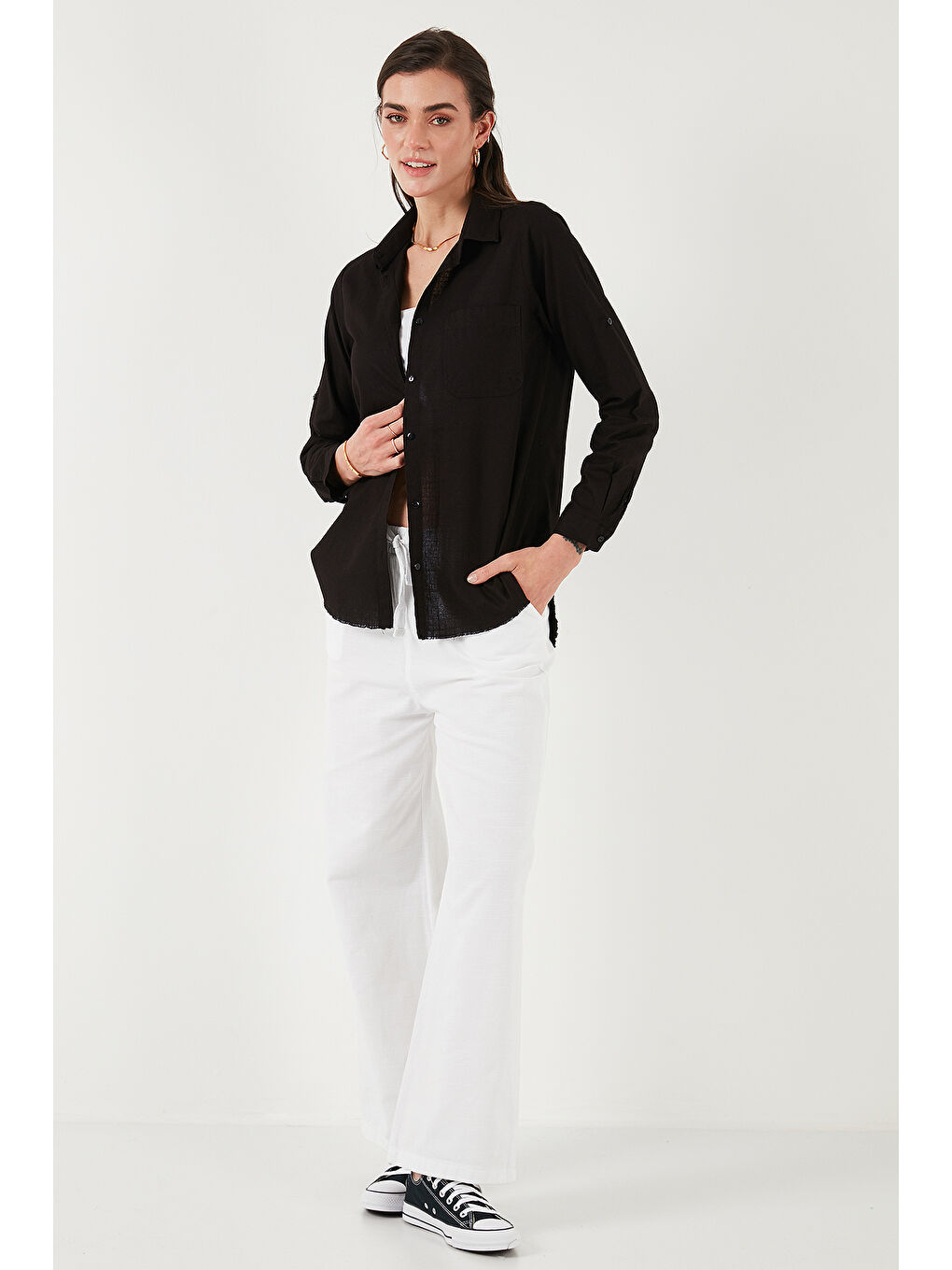 Siyah Pamuklu Regular Fit Cepli Gömlek Cf25S16992-1