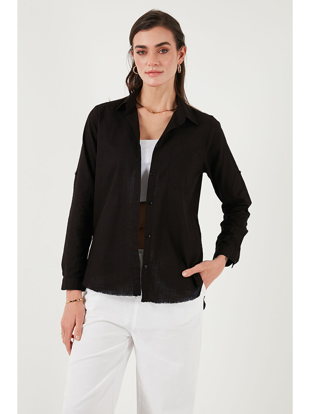 Siyah Pamuklu Regular Fit Cepli Gömlek Cf25S16992-5