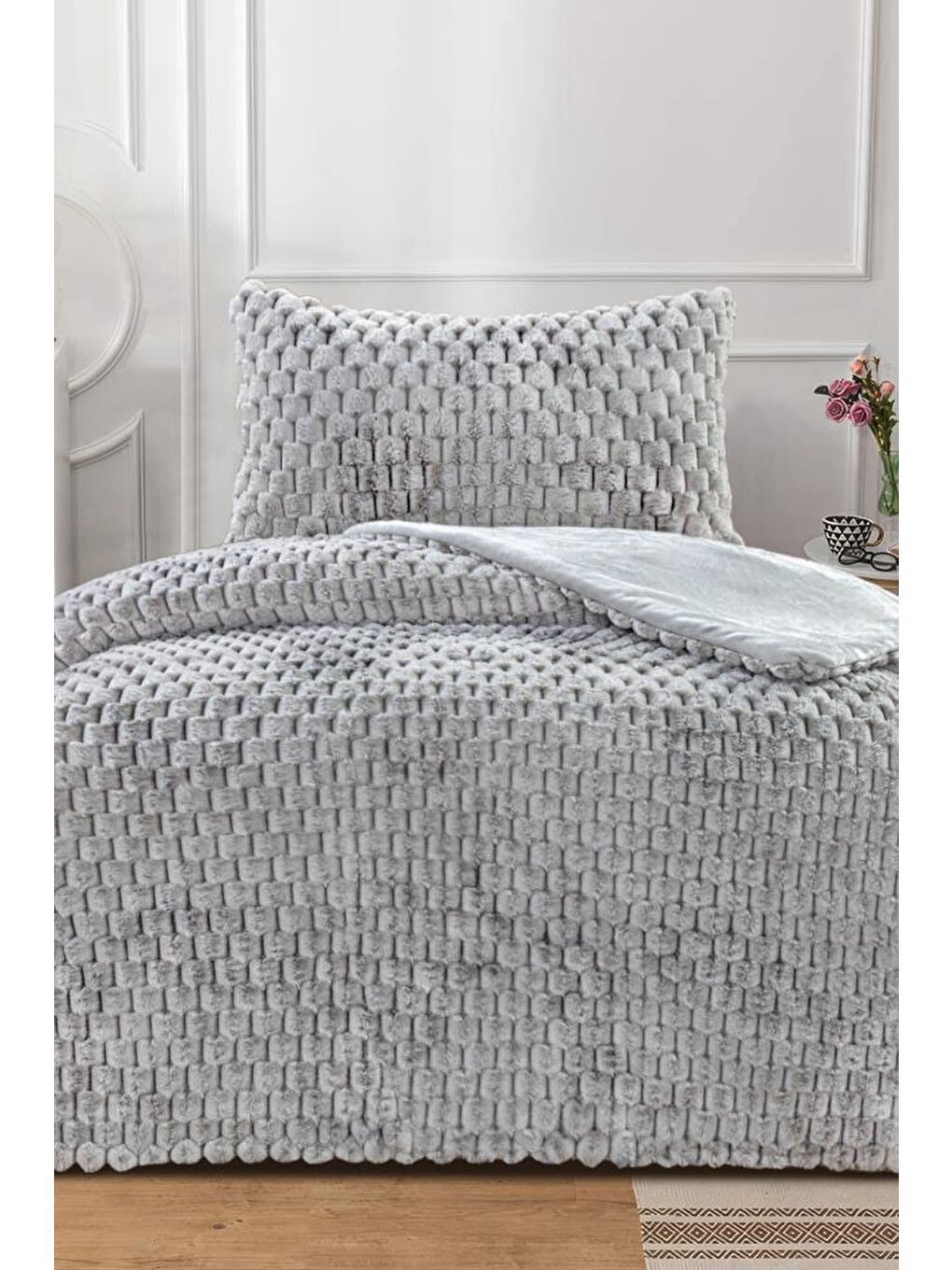 Winter Tale Tavşan Tüyü Tek Kişilik Yorgan Seti 180x230 Cm Gri