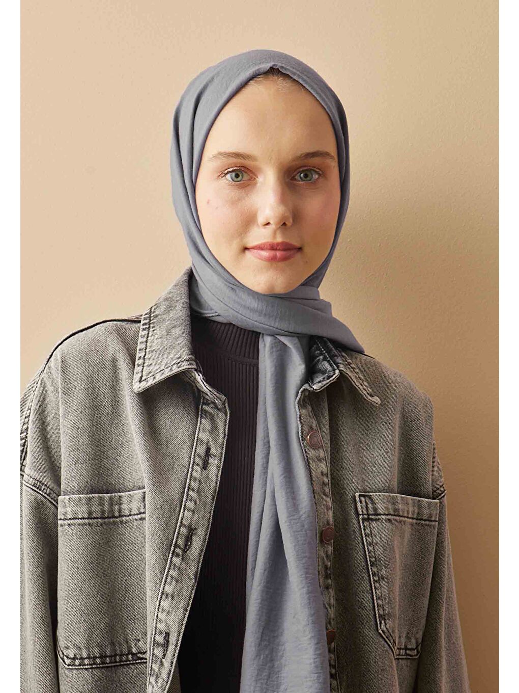 Gri Pamuk Crash Şal Füme-1