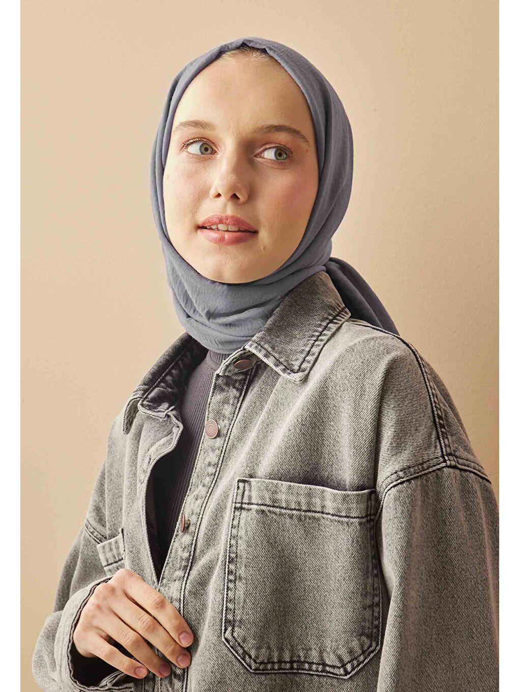 Gri Pamuk Crash Şal Füme-2