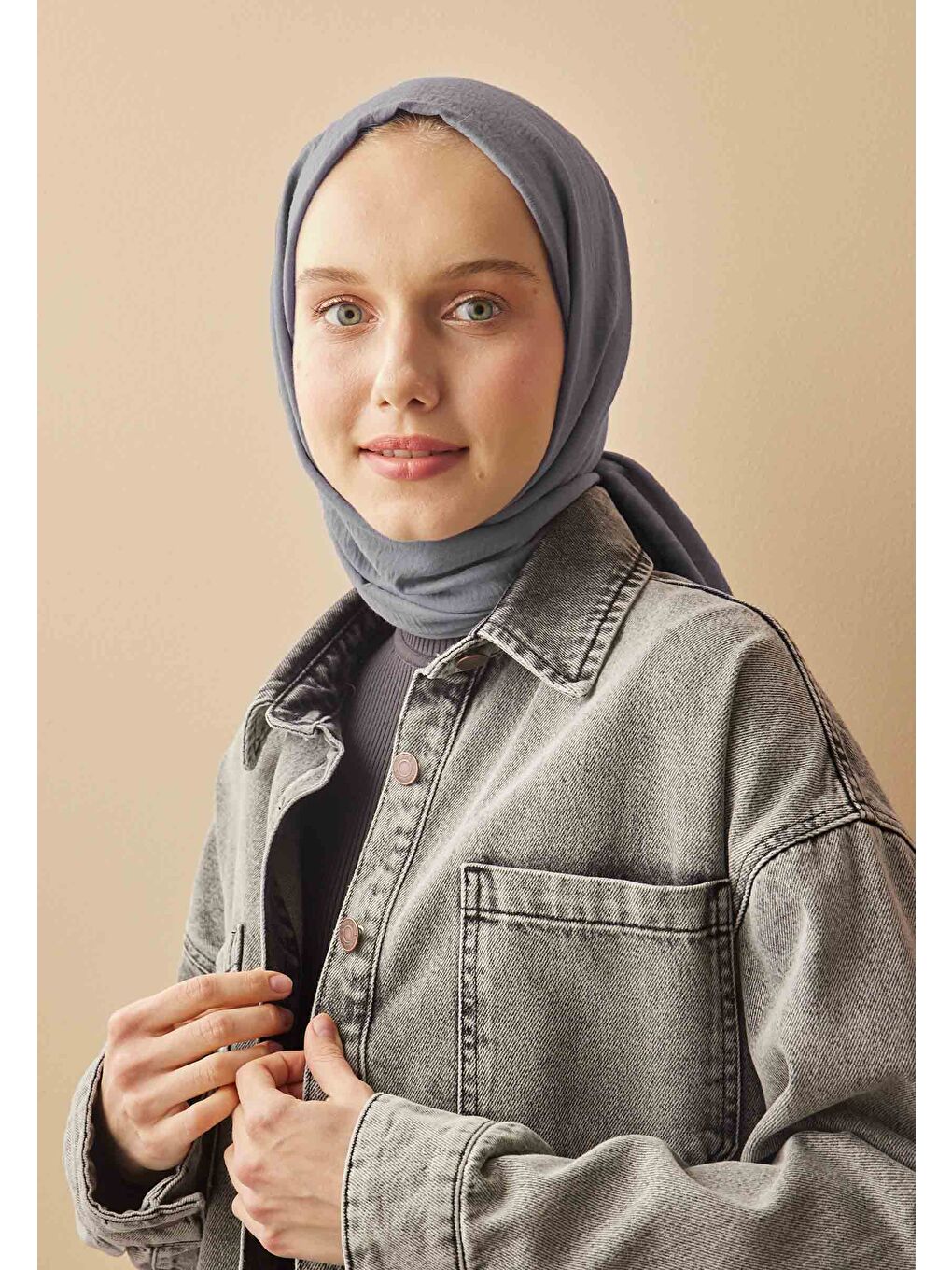 Gri Pamuk Crash Şal Füme-3