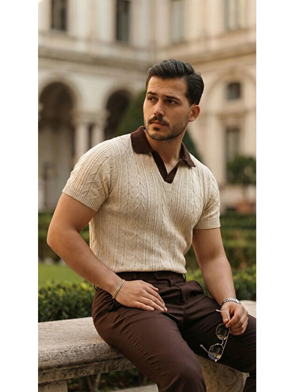 Bej Erkek Polo Yaka Triko Tişört