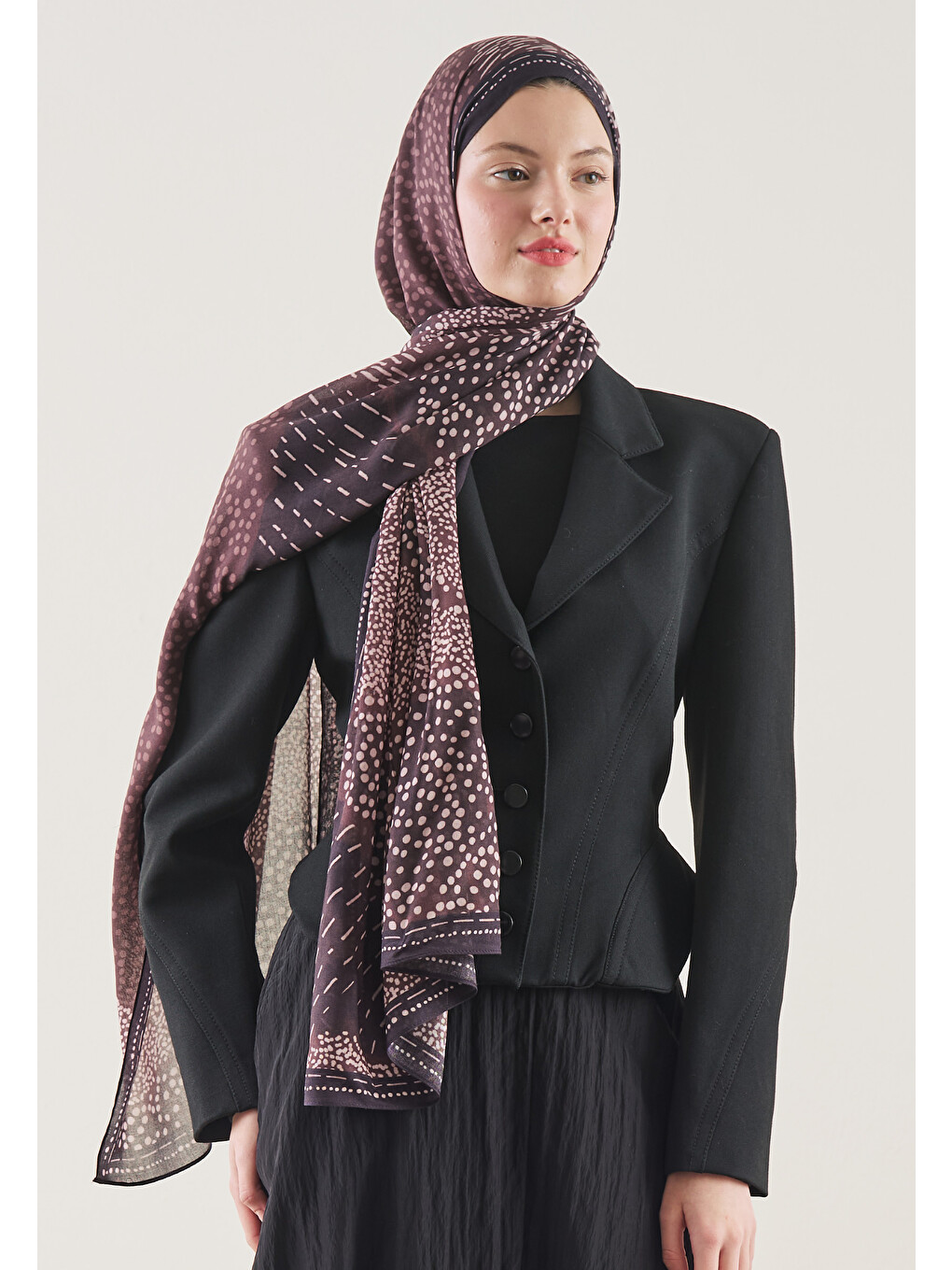 Dot Elegance Desen Rami Şal Mürdüm-1