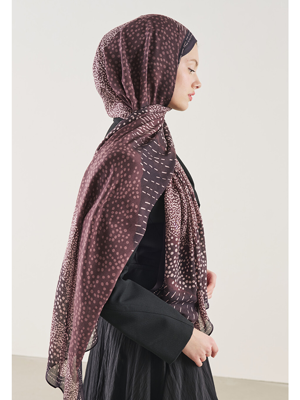 Dot Elegance Desen Rami Şal Mürdüm-2