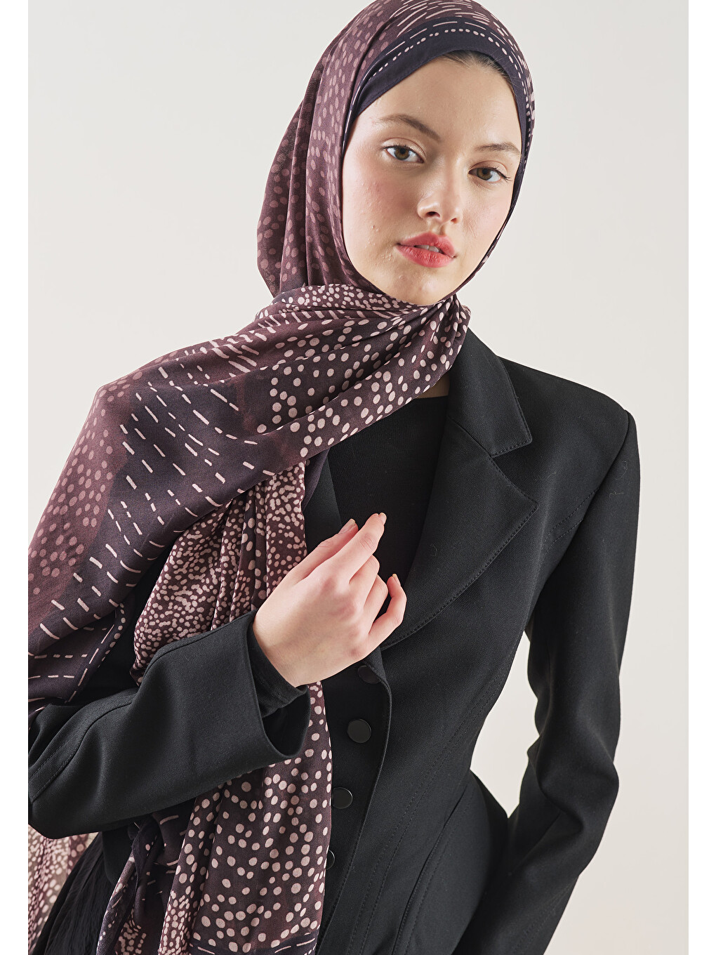 Dot Elegance Desen Rami Şal Mürdüm-3