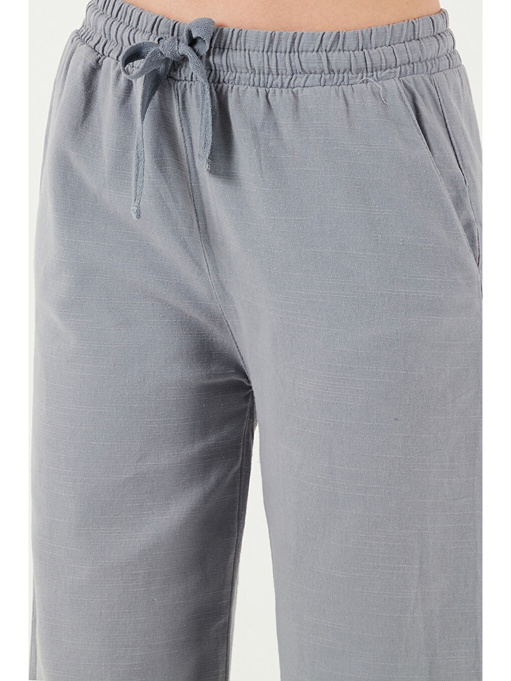 Gri Pamuklu Relaxed Fit Yüksek Bel Geniş Paça Pantolon 668Yp5275-5