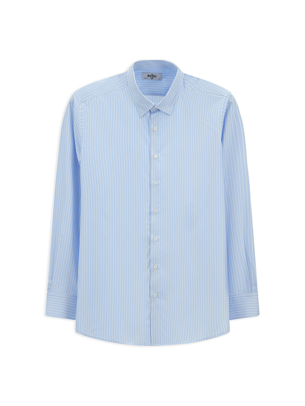 Mavi Uzun Kol Klasik Çizgili Pamuk Gömlek
