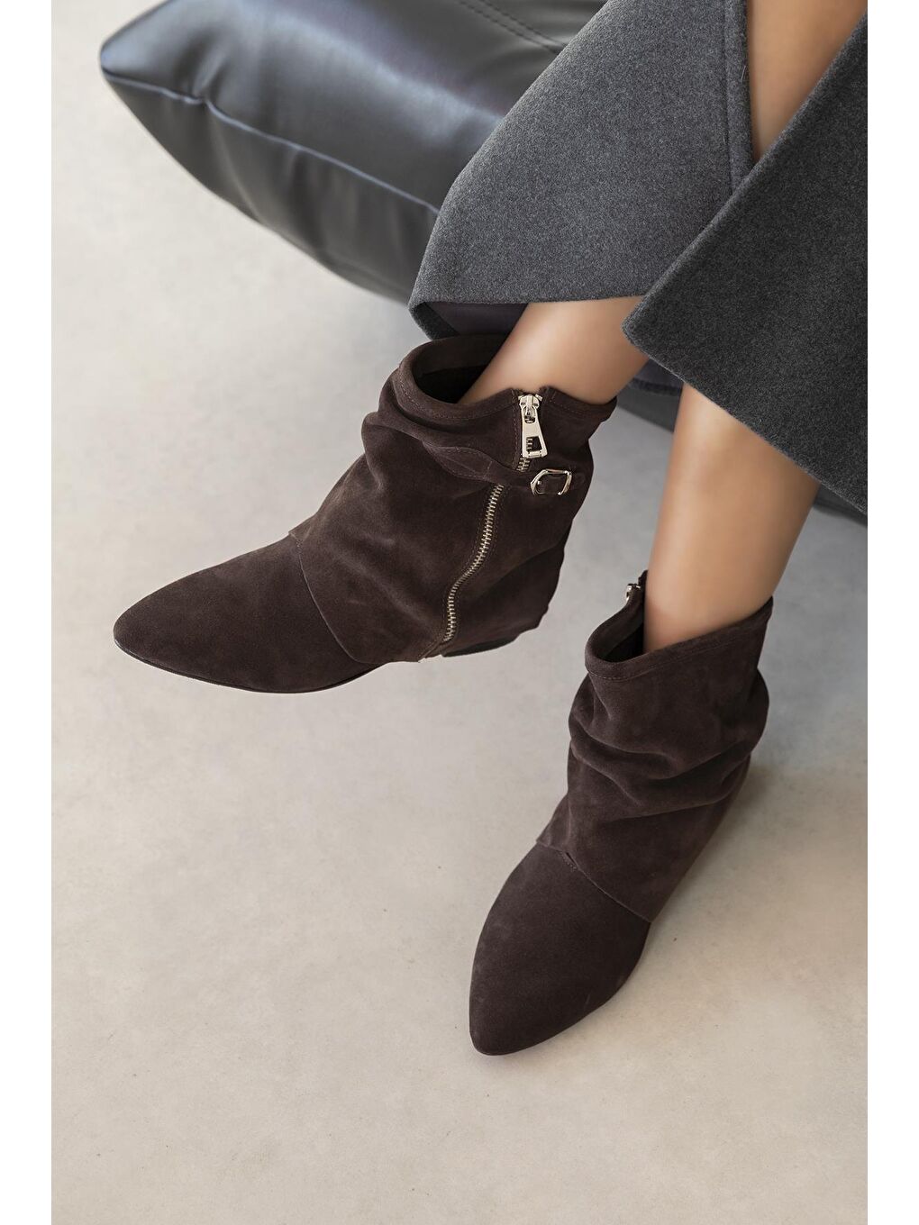 Kahverengi Joy Kadın Hakiki Deri Süet Bot Kahve