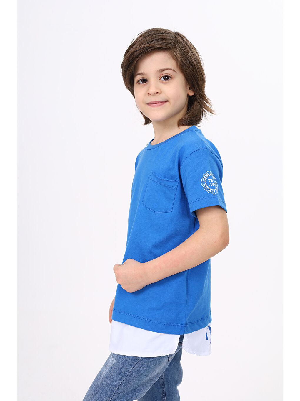 Mavi Erkek Çocuk Cepli Pamuklu Tişört-1