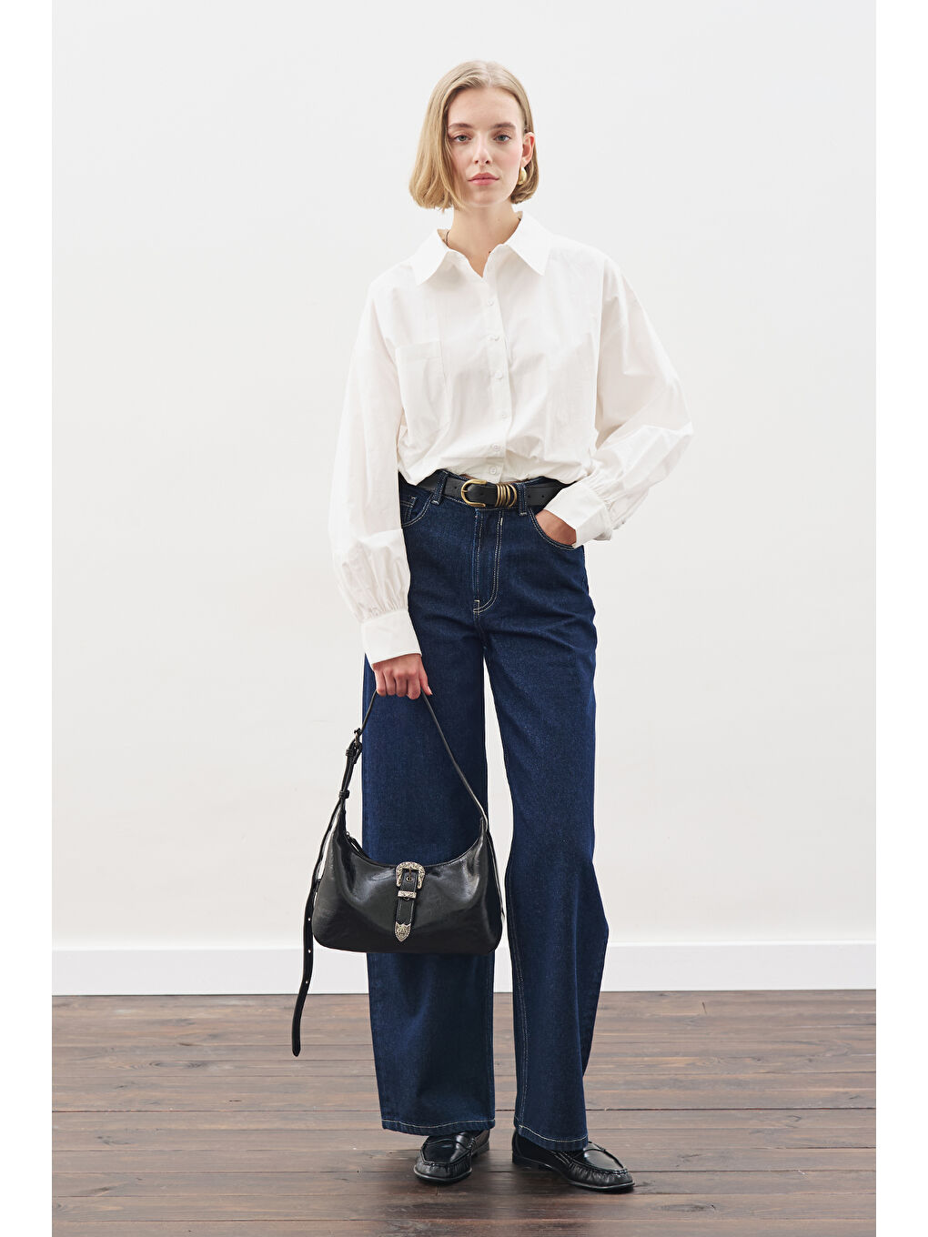 Crop Balon Form Gömlek Ekru-1