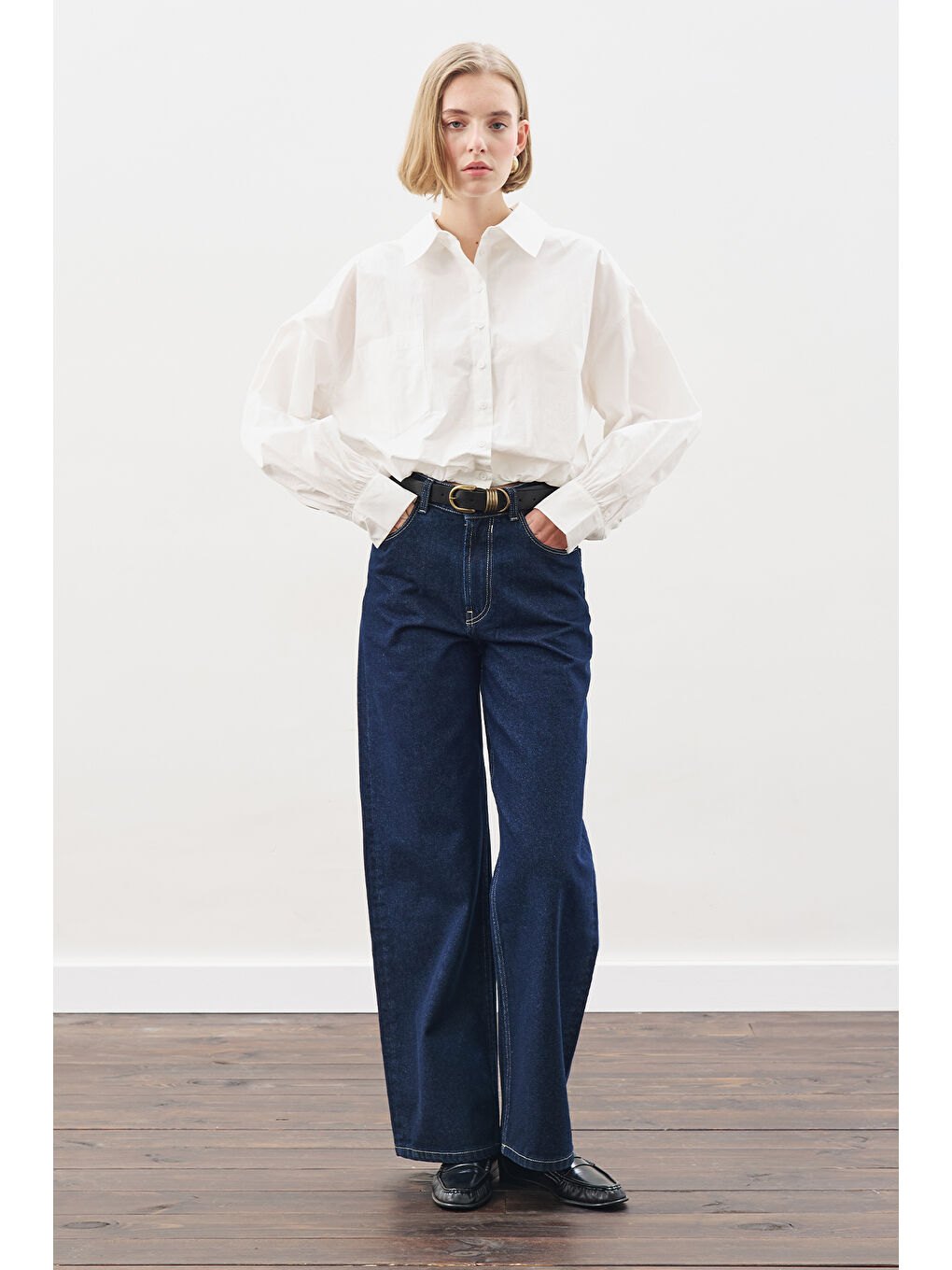 Crop Balon Form Gömlek Ekru-2