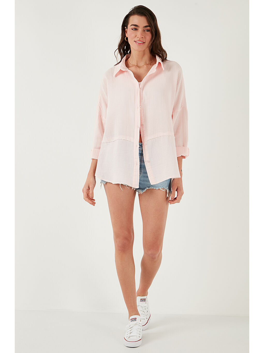 Lela Pembe Pamuklu Regular Fit Müslin Gömlek Cf25S166905 - 1