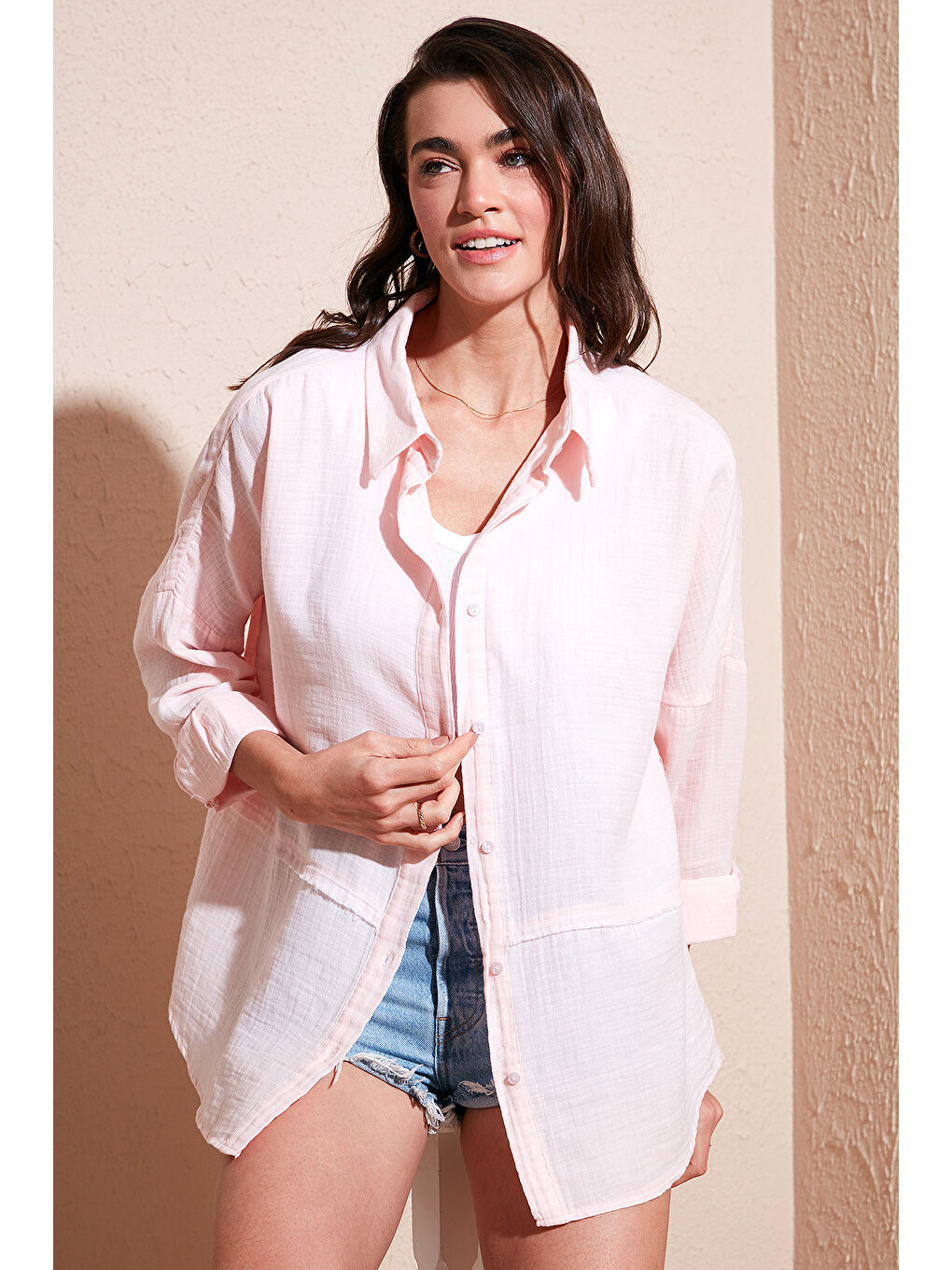 Lela Pembe Pamuklu Regular Fit Müslin Gömlek Cf25S166905 - 2