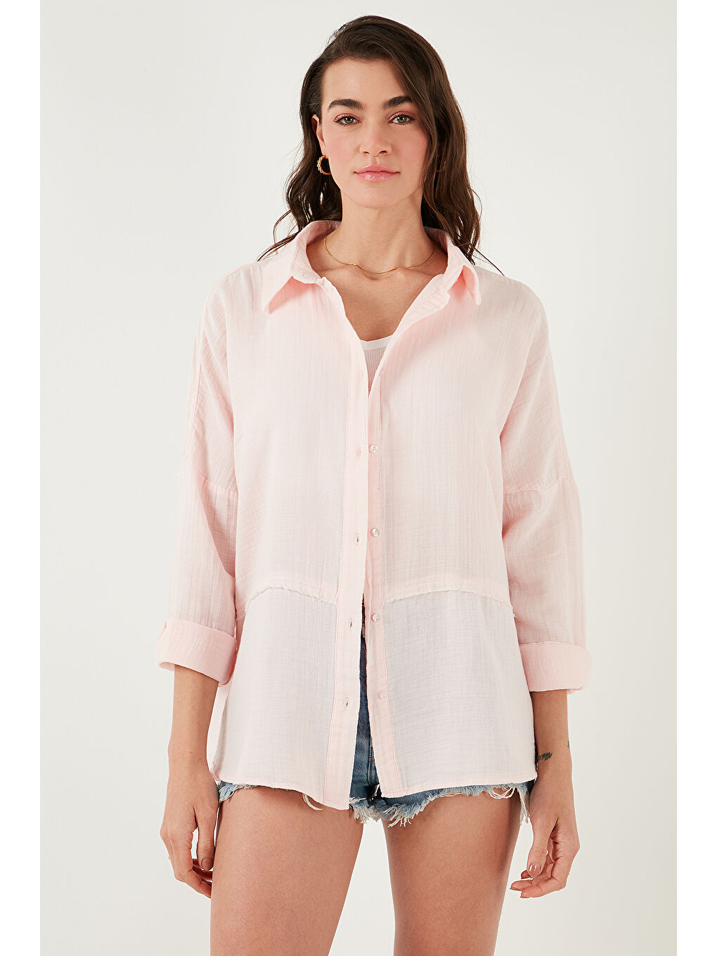 Lela Pembe Pamuklu Regular Fit Müslin Gömlek Cf25S166905 - 4