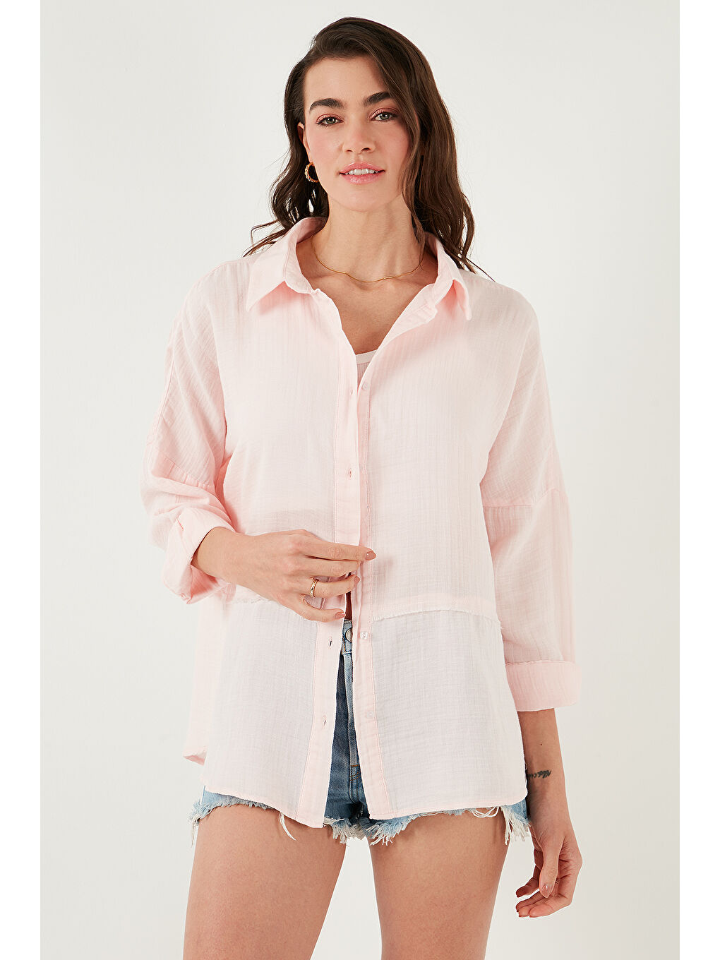 Lela Pembe Pamuklu Regular Fit Müslin Gömlek Cf25S166905 - 5