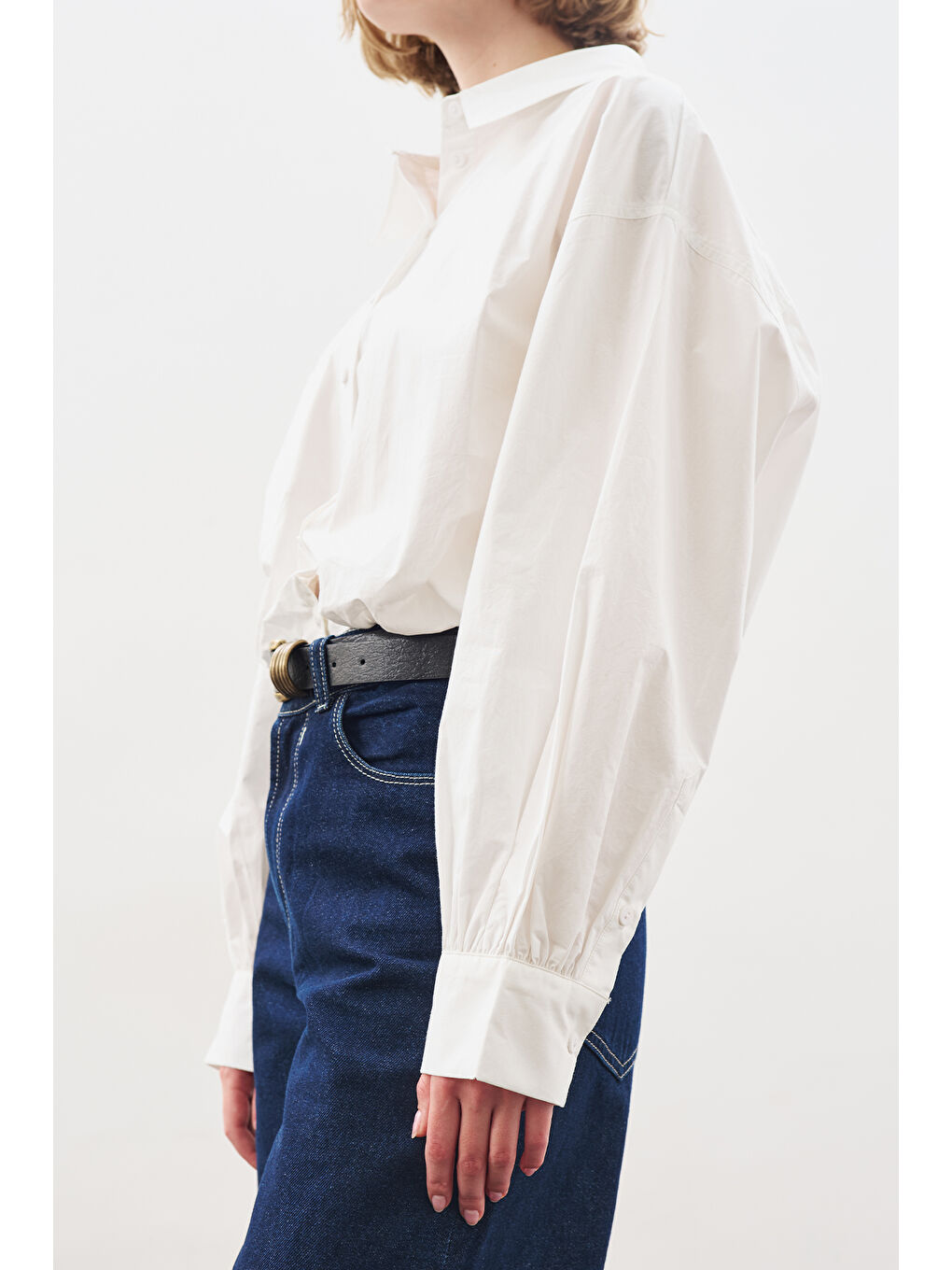 Crop Balon Form Gömlek Ekru-4