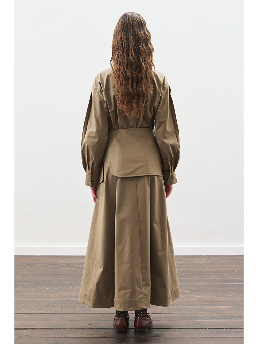 Kemer Detaylı Pileli Elbise Haki-5