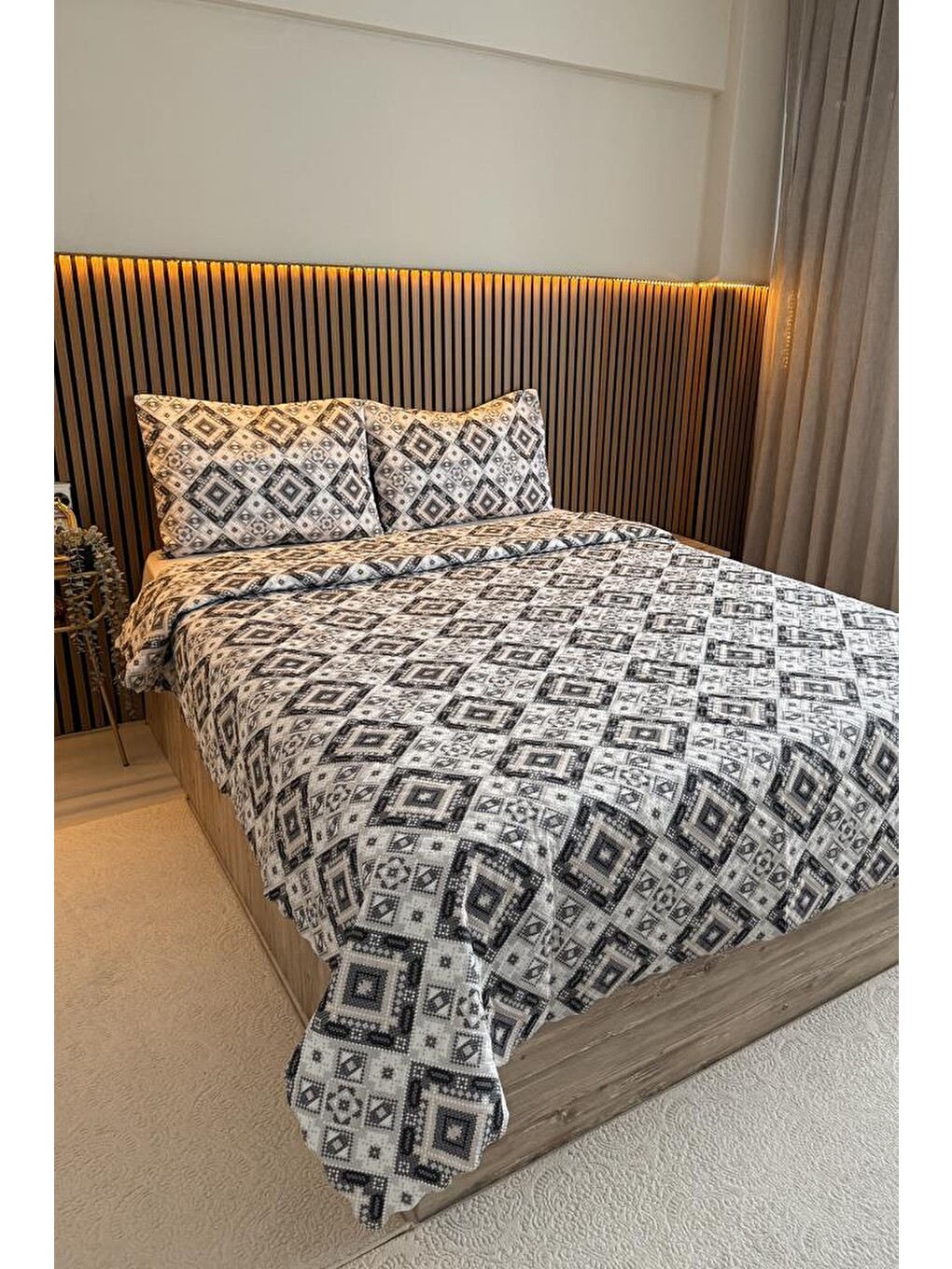Ultrasonik Kapitoneli Nomad Çift Kişilik Pike Takımı 195x235 Cm Gri-1