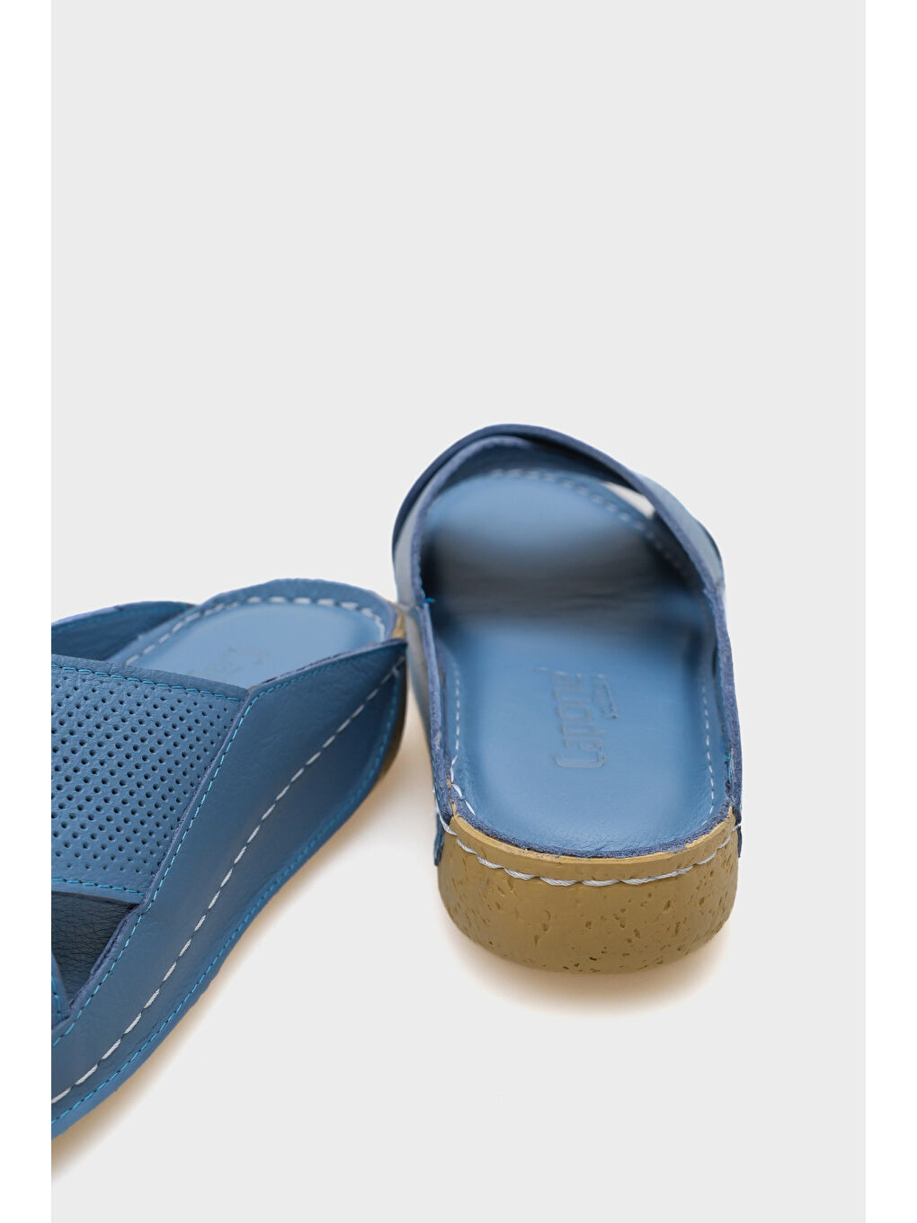 Mavi Nissa Çapraz Bantlı Deri Konfor Anatomik Kadın Terlik-3