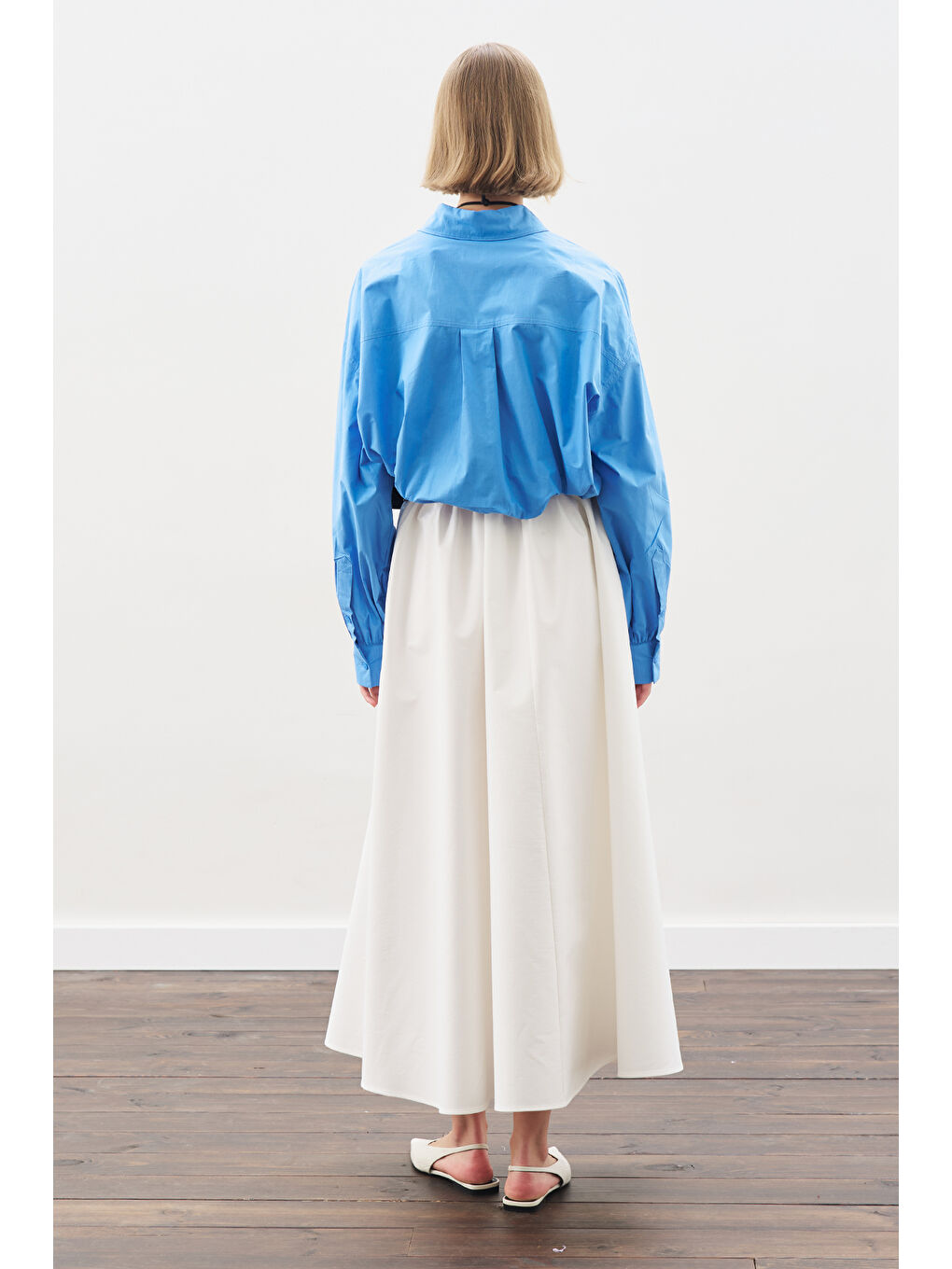 Crop Balon Form Gömlek Mavi-6