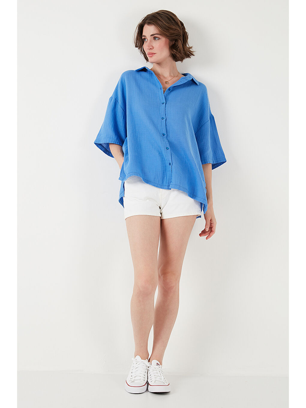 Mavi Pamuklu Regular Fit Yırtmaçlı Kısa Kollu Gömlek Cf25S166965-2