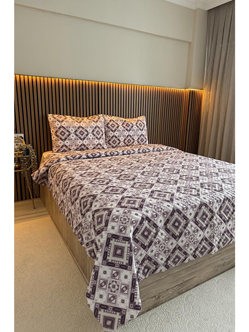 Ultrasonik Kapitoneli Nomad Çift Kişilik Pike Takımı 195x235 Cm Lila