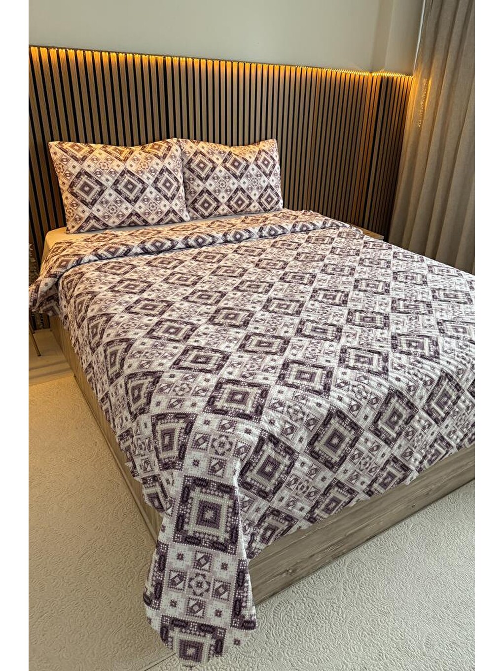 Ultrasonik Kapitoneli Nomad Çift Kişilik Pike Takımı 195x235 Cm Lila-1