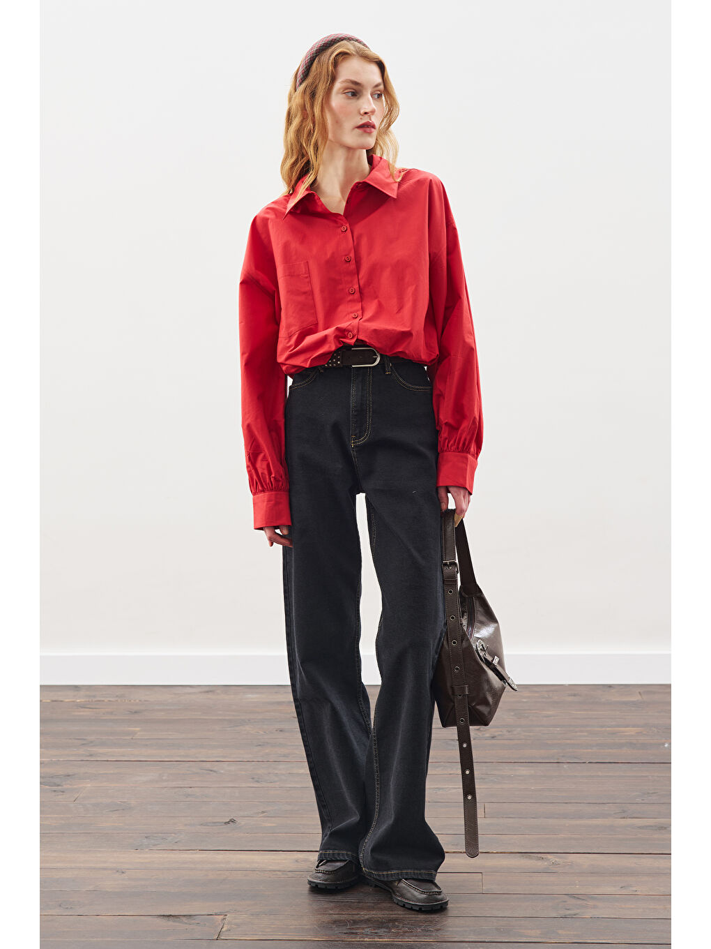 Crop Balon Form Gömlek Kırmızı-2