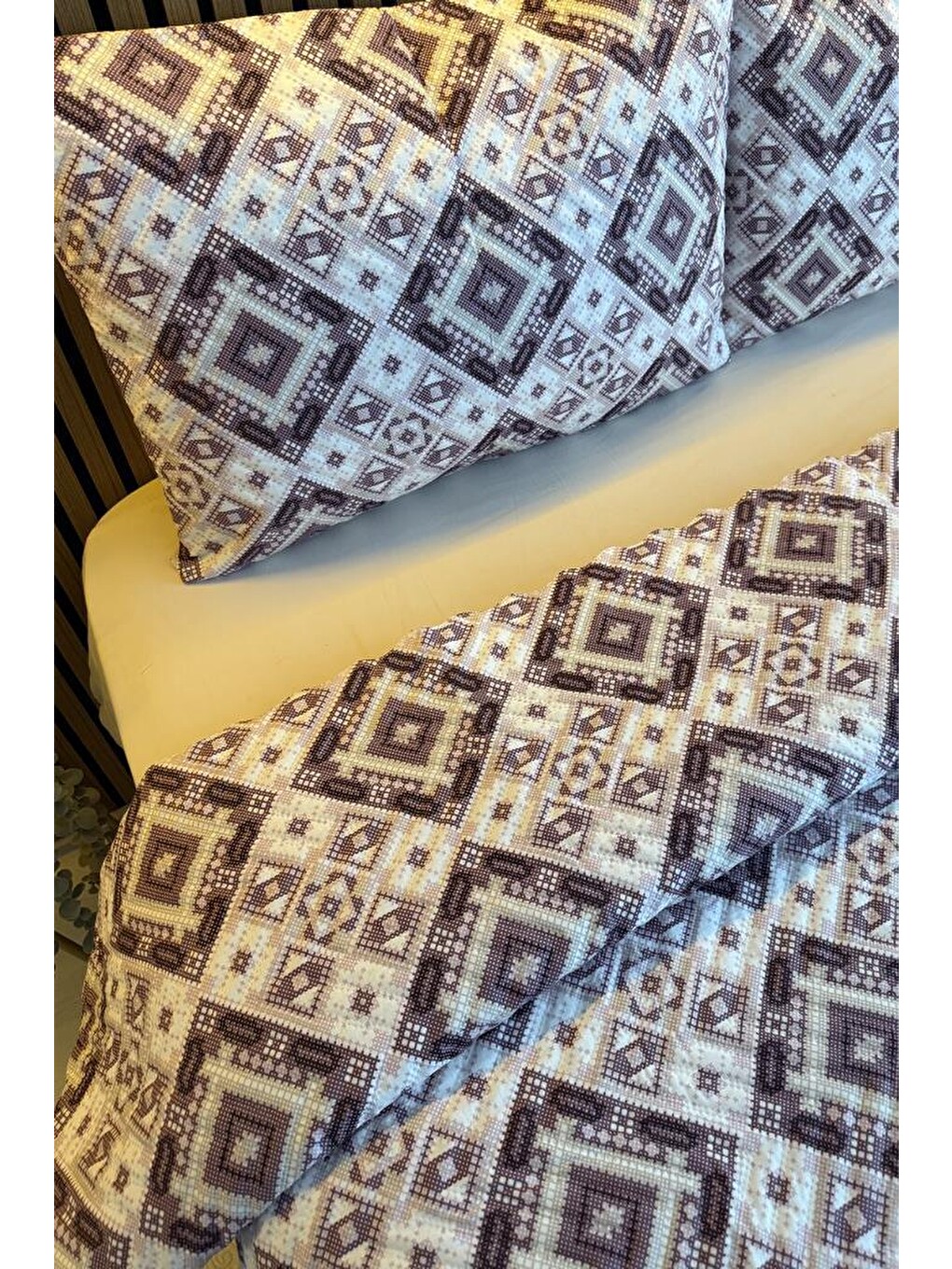Ultrasonik Kapitoneli Nomad Çift Kişilik Pike Takımı 195x235 Cm Lila-3
