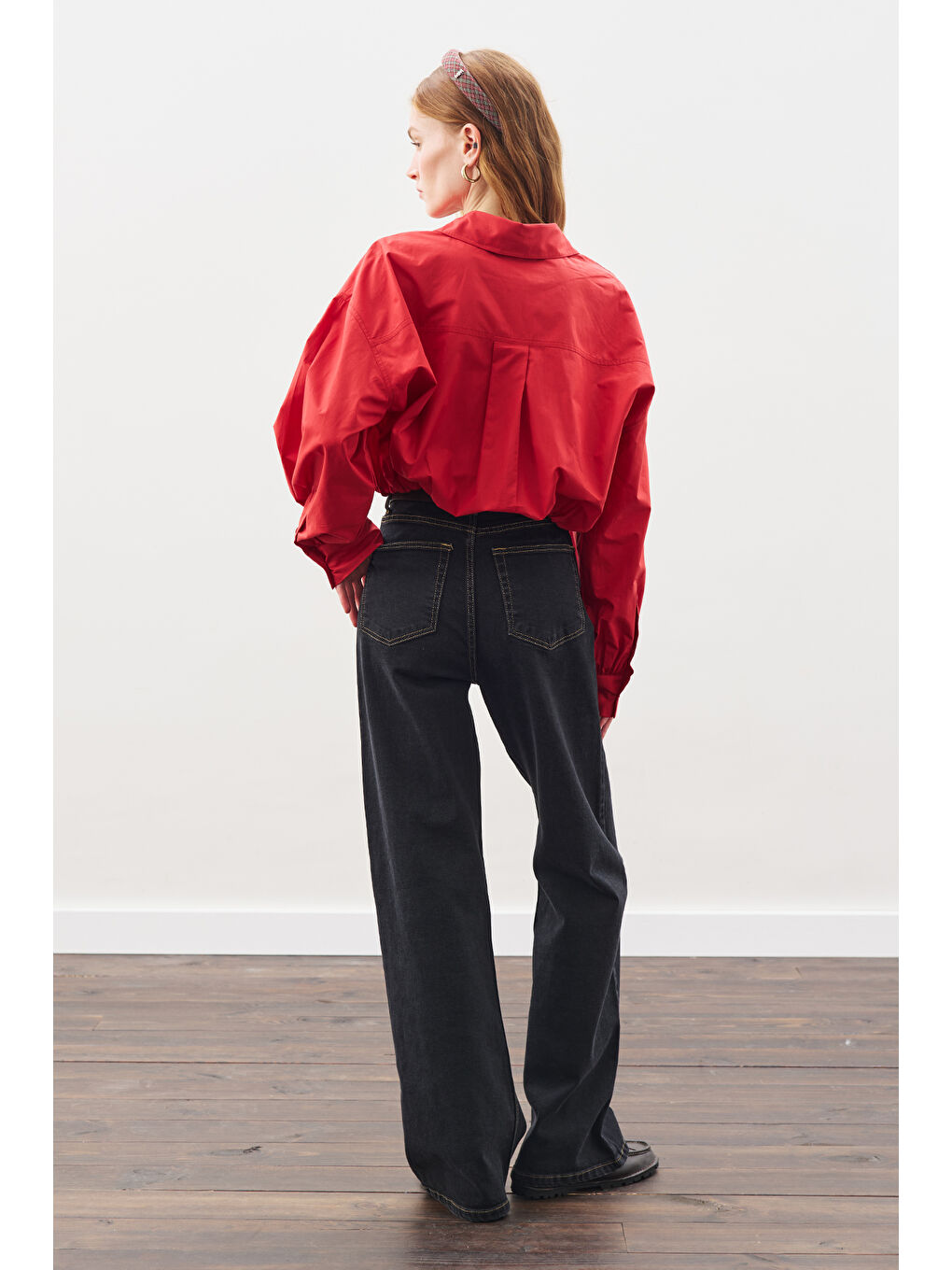Crop Balon Form Gömlek Kırmızı-5