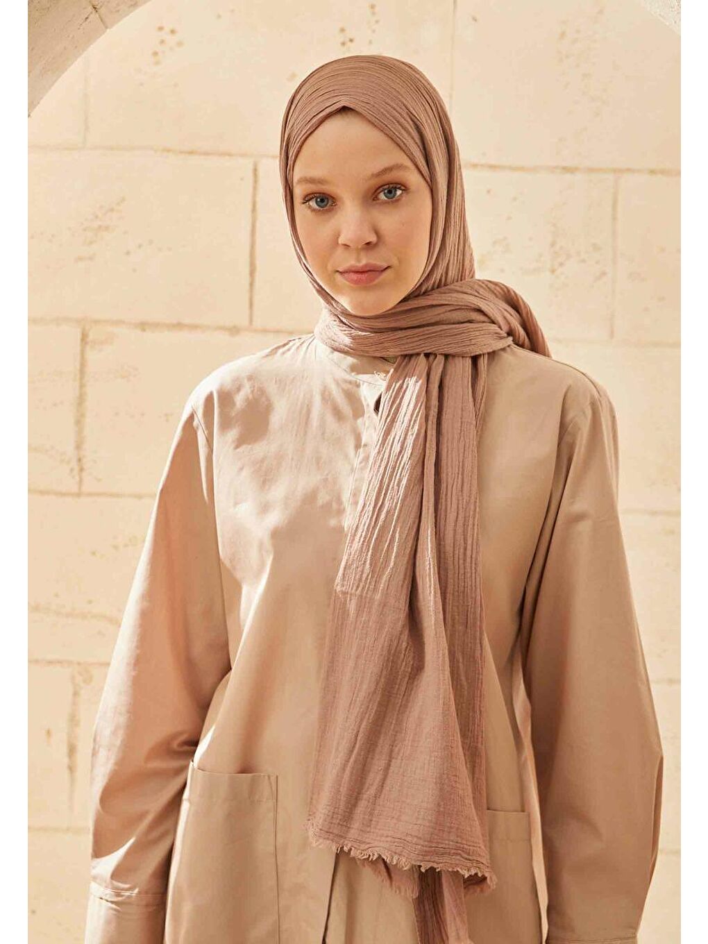 Kahverengi Organik Pamuk Şal Fındık-1