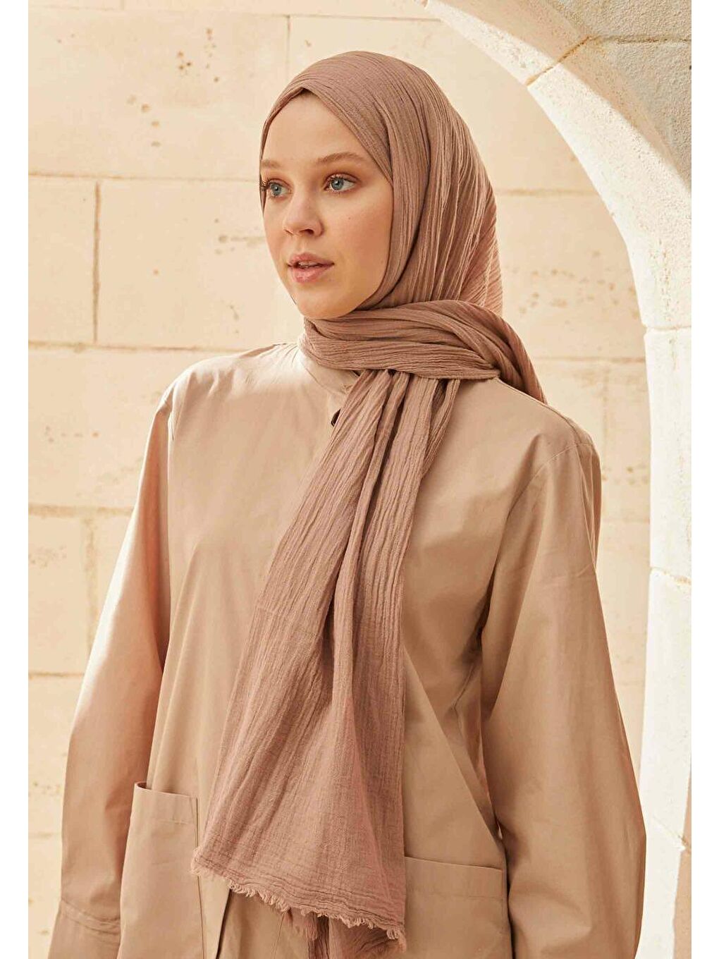Kahverengi Organik Pamuk Şal Fındık-2