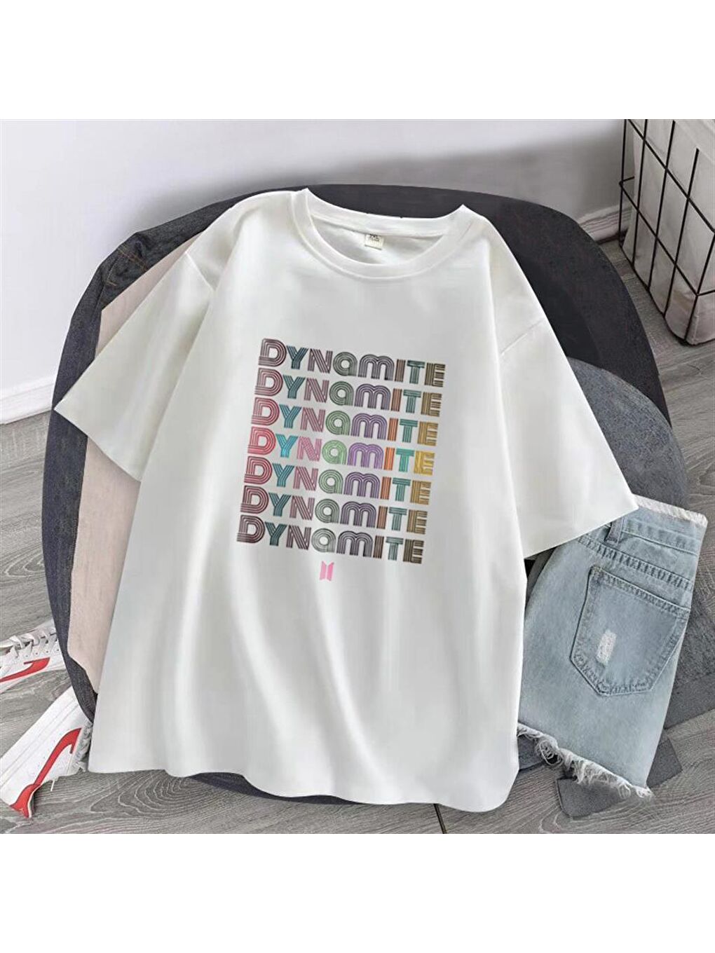 Touz Moda Beyaz BTS Dynamite Baskılı Beyaz Unisex Oversize T-shirt - 1