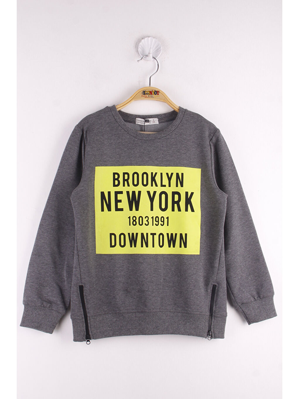 Antrasit Erkek Çocuk Brooklyn Baskılı Fermuar Detaylı Sweatshirt
