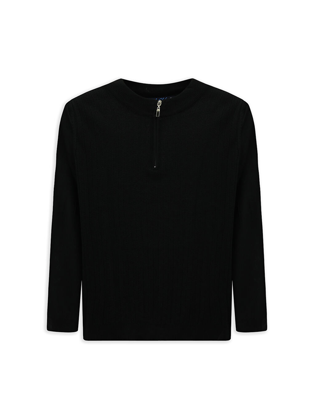 Siyah Regular Fit Fermuarlı Triko Büyük Beden Kazak