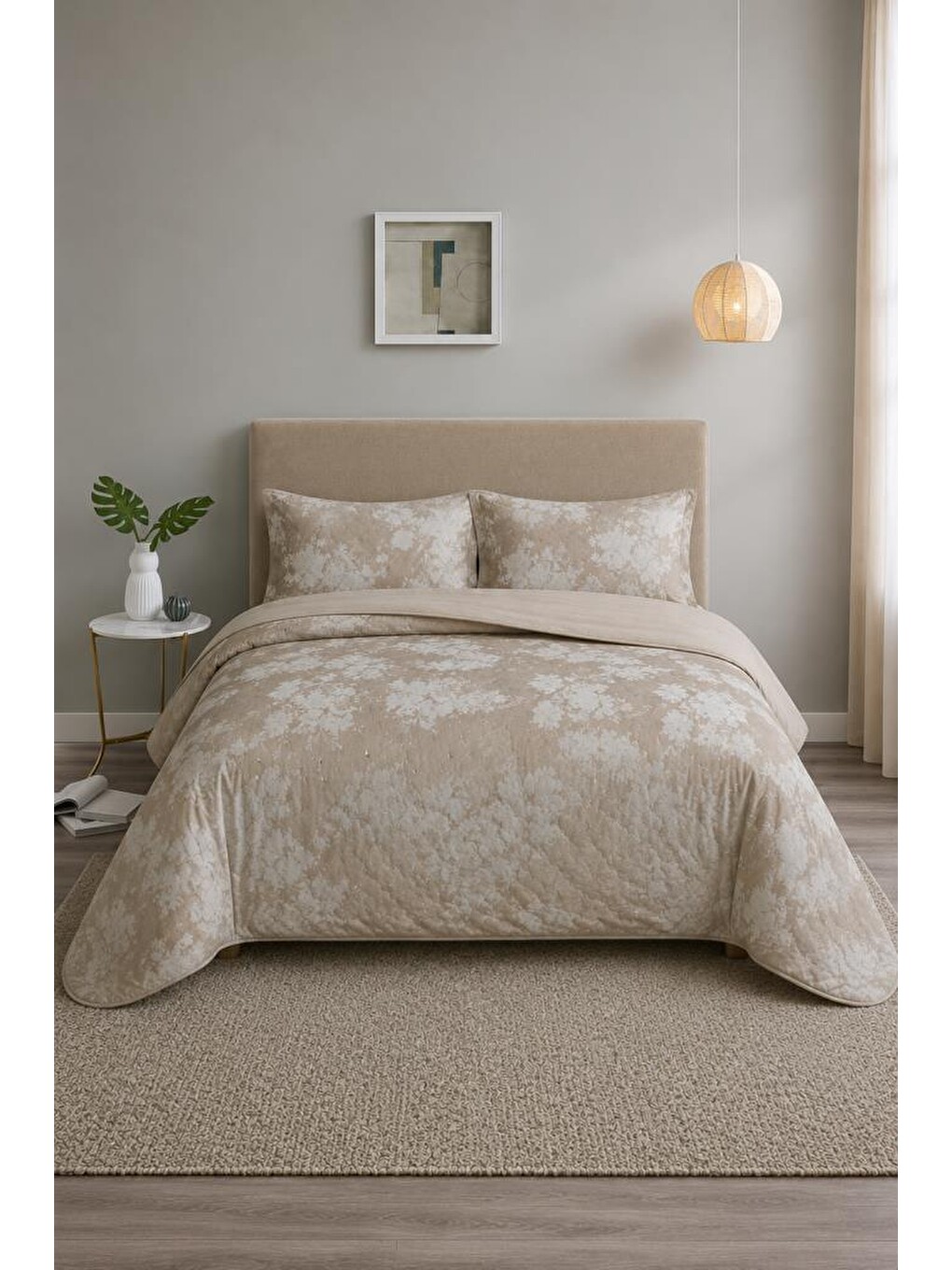 Kahverengi Lois Jakarlı Çift Kişilik Yatak Örtüsü 240x260 Cm Cappucino