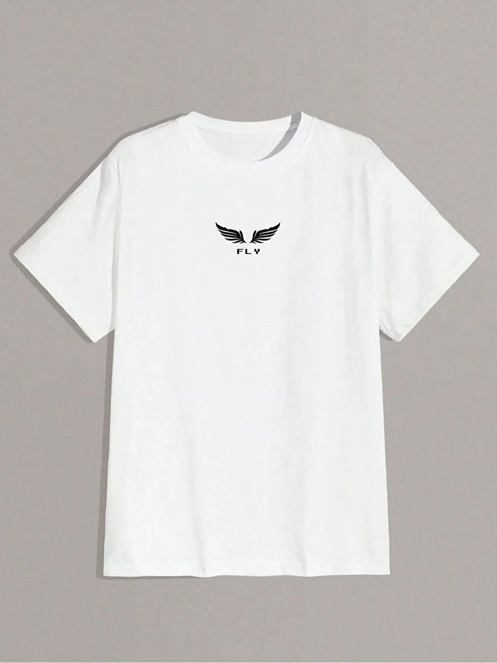 Erkek Beyaz Flys Angels Baskılı Pamuklu Tişört