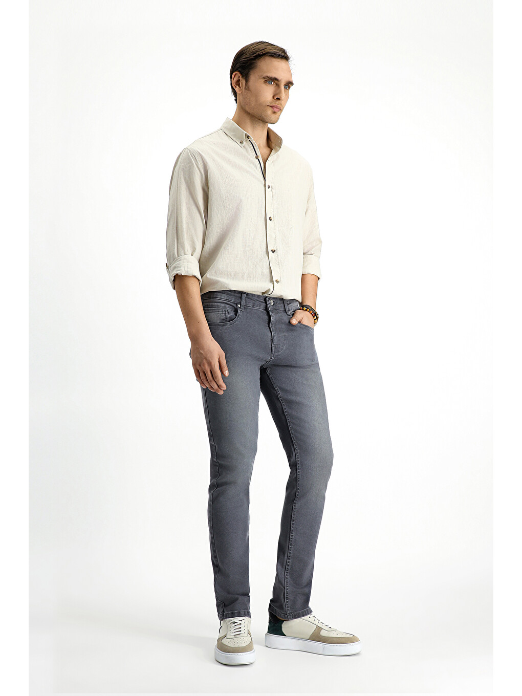 Gri Regular Fit Elastanlı Denim Jean Pantolon-1