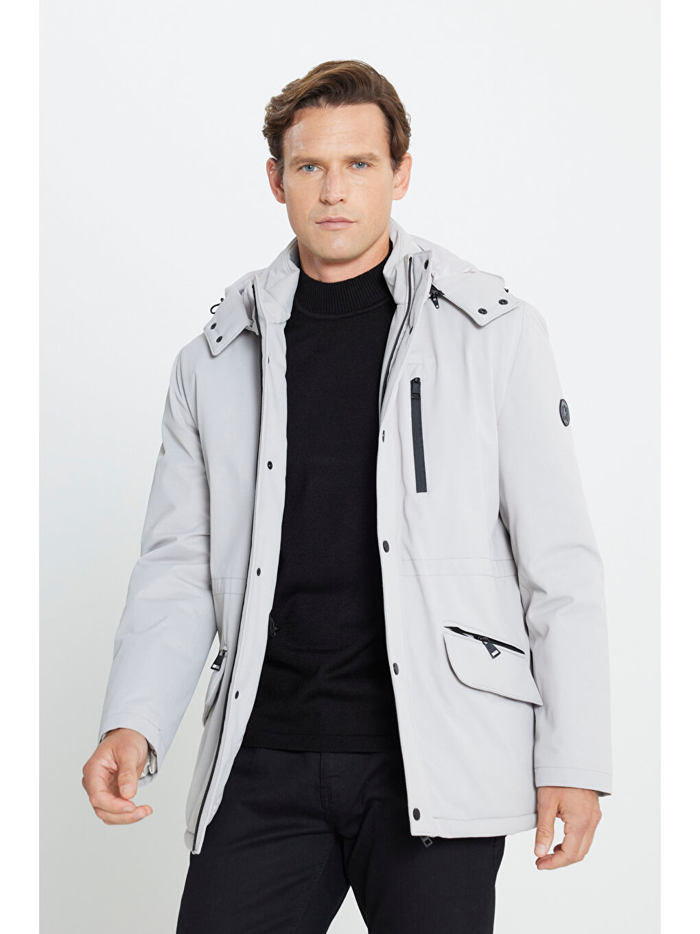 Bej Erkek Taş Standart Fit Normal Kesim Gömlek Yaka Kaban