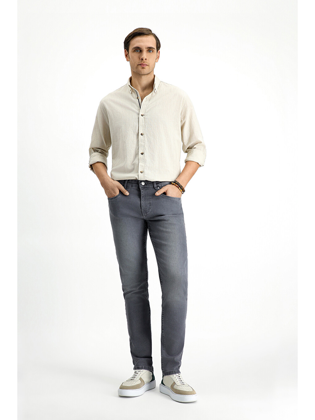 Gri Regular Fit Elastanlı Denim Jean Pantolon-2